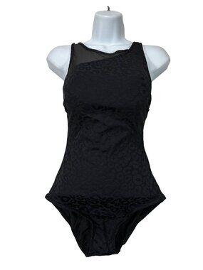 Aquagreen Womens Small 4/6 Black Mesh Leopard Print One-Piece Swimsuit